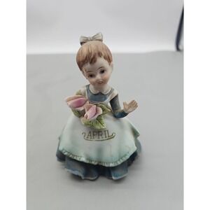 Vintage Lefton Porcelain Bisque April Birthday Girl Figure Geo  Lefton
